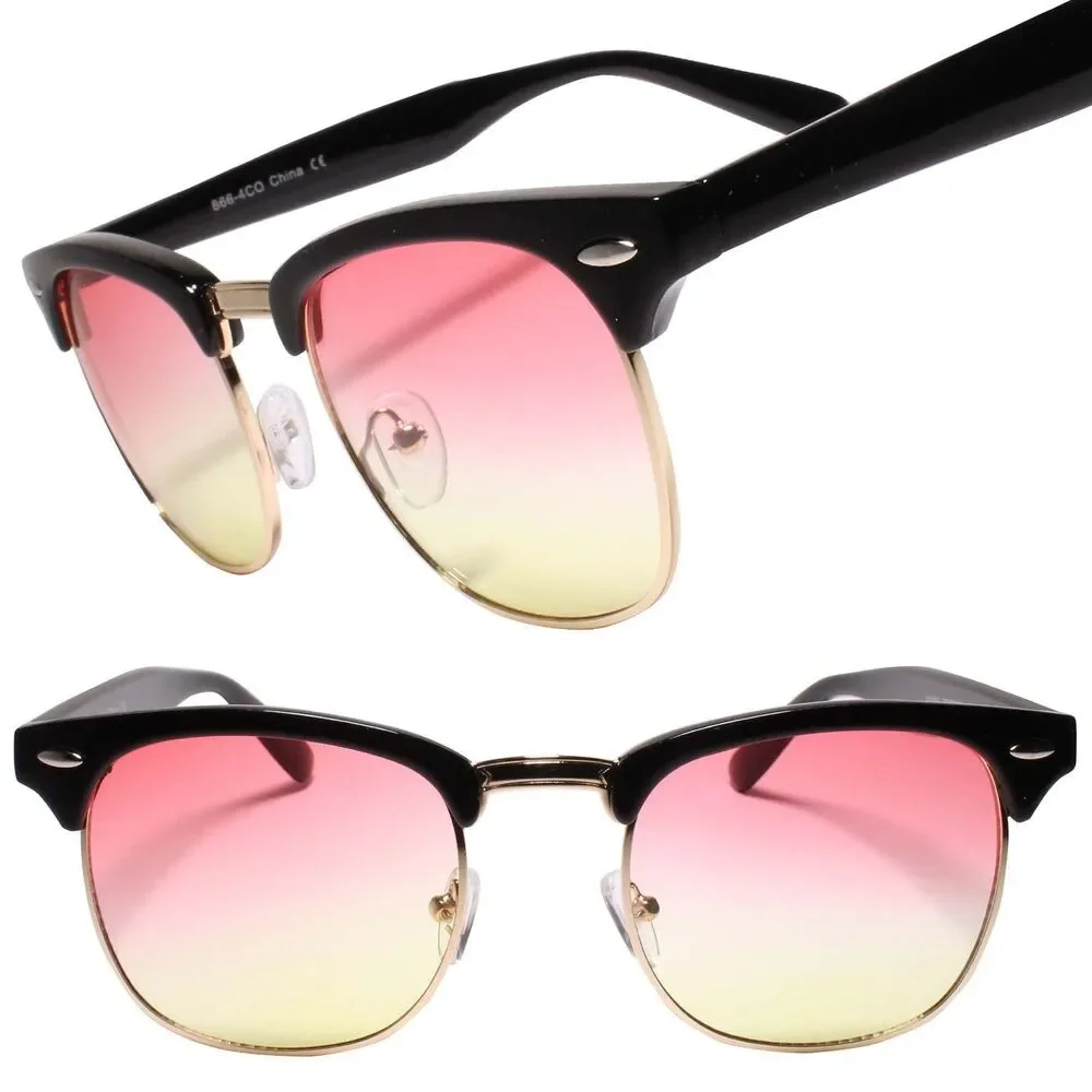 Classy Horn Rimmed Mens Womens Two Tone Pink & Yellow Lens Sunglasses